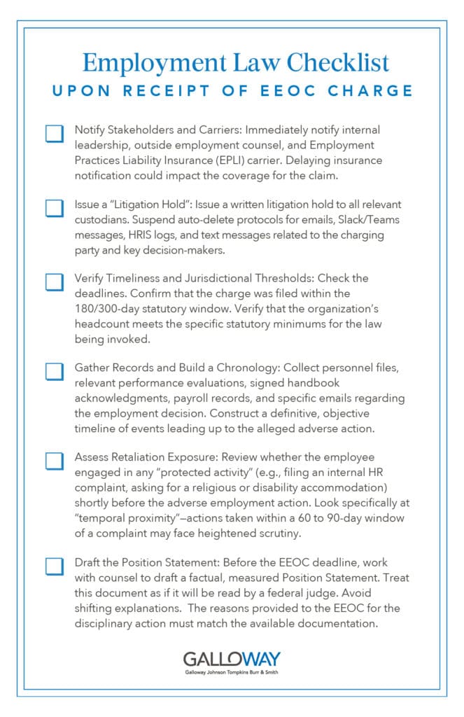 Employment Checklist Upon Receipt of EEOC Charge